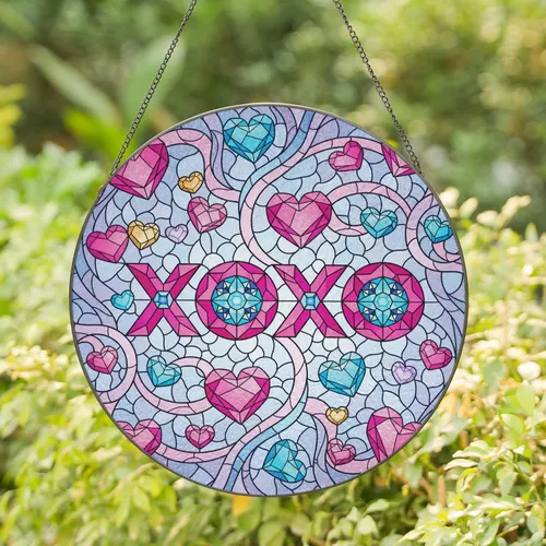 XOXO Kisses Hugs Stained Glass Hearts Mosaic - Valentine's Day Gift for Loved Ones Stained Glass Suncatcher