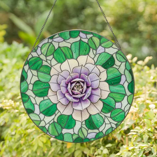 Succulent Plant Stained Glass Mosaic - Home Decor Gift for Plant Lover Stained Glass Suncatcher