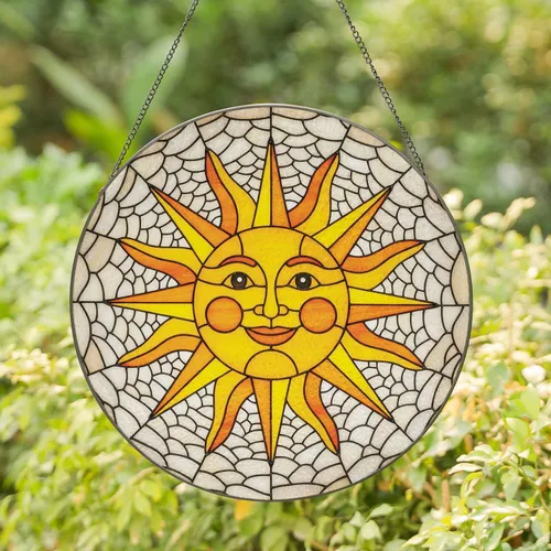 Smiling Sun Rays Intricate Mosaic Full-Bleed Square Home Decor Gift for Sun Lovers Stained Glass Suncatcher