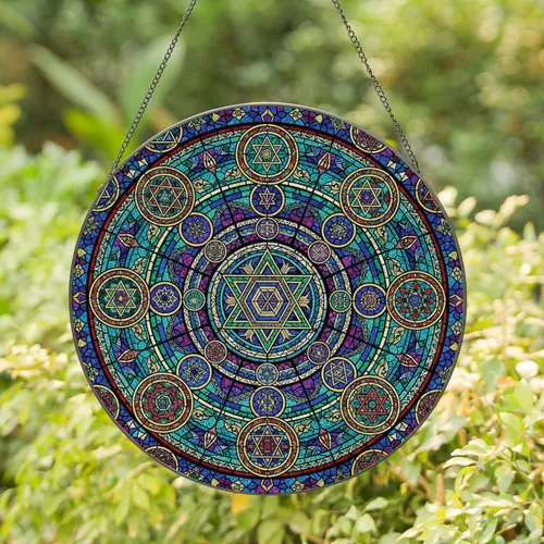 Star of David Mandala Geometric Symbols Alchemical Mosaic - Home Decor Gift Stained Glass Suncatcher