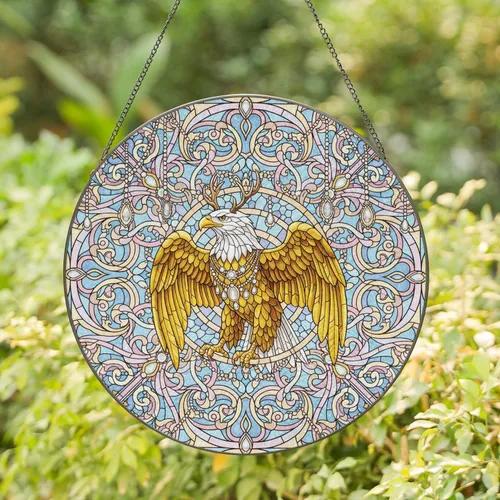 Golden Eagle Antlers Baroque Foliage Mosaic - Wildlife Lover Home Decor Gift Stained Glass Suncatcher