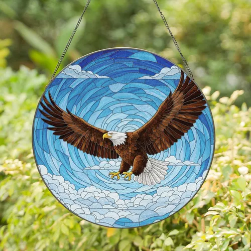 Bald Eagle Clouds Blue Sky - Wildlife Lover Home Decor Gift Stained Glass Suncatcher