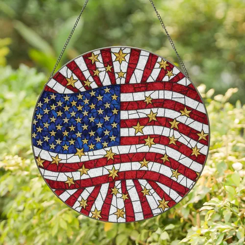 Golden Star Red White Stripe American Flag - Independence Day Gift for Veterans Stained Glass Suncatcher