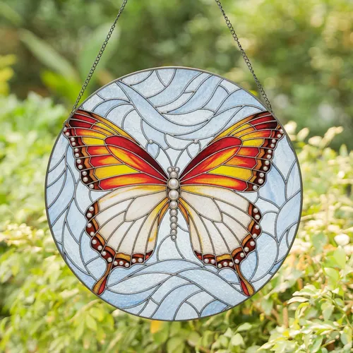 Mosaic Pearl Butterfly with Swirling Translucent Glass - Home Decor Gift Stained Glass Suncatcher