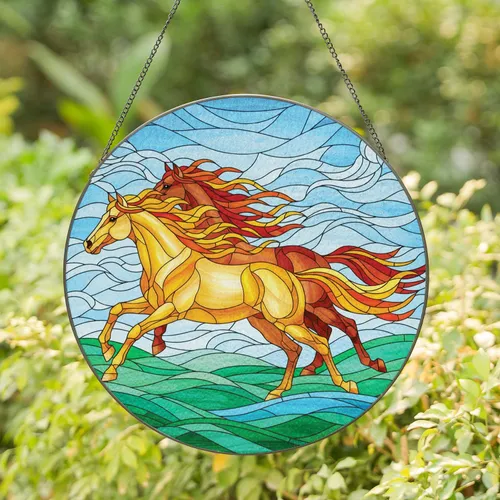 Running Horses Wind Hills - Home Decor Gift for Horse Lover Stained Glass Suncatcher