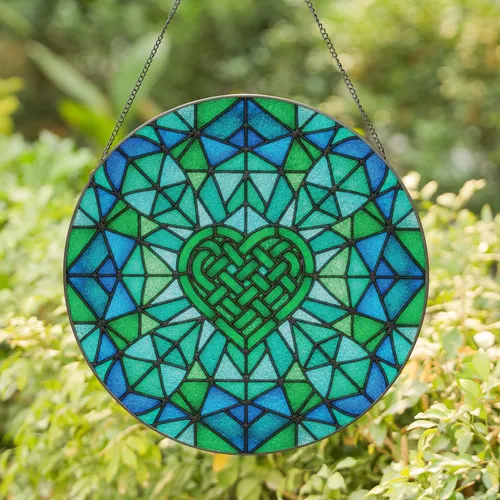 Celtic Heart Knotwork Mosaic - Home Decor Gift Stained Glass Suncatcher