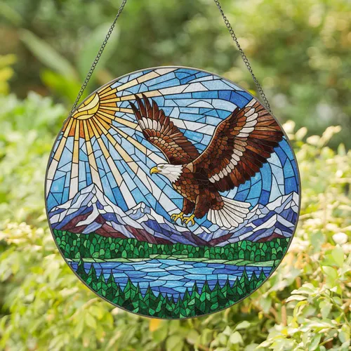 Bald Eagle Mountain Lake Sun - Home Decor Gift for Wildlife Lover Stained Glass Suncatcher