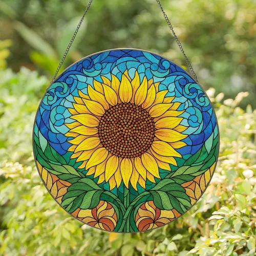 Vibrant Sunflower Mosaic Wave - Home Decor Gift for Plant Lover Stained Glass Suncatcher
