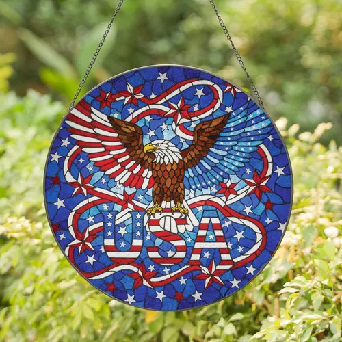 Bald Eagle American Flag USA - Independence Day Gift for Veterans Stained Glass Suncatcher