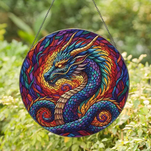 Dragon Head Stained Glass Mosaic - Home Decor Gift for Dragon Lover Stained Glass Suncatcher
