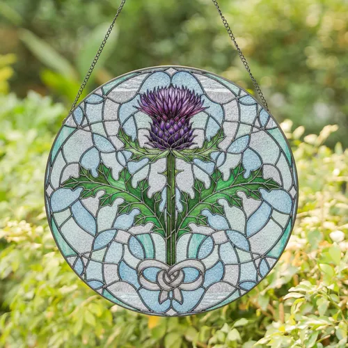 Scottish Thistle Flower Bloom - Home Decor Gift for Plant Lover Stained Glass Suncatcher
