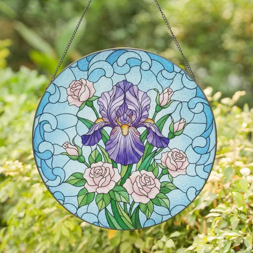 Iris Roses Floral Garden - Home Decor Gift for Garden Lover Stained Glass Suncatcher