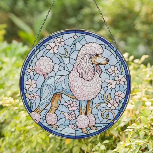 Proud Poodle Fluffy Coat Flowing Organic Geometric Mosaic Patterns - Home Decor Gift Stained Glass Suncatcher