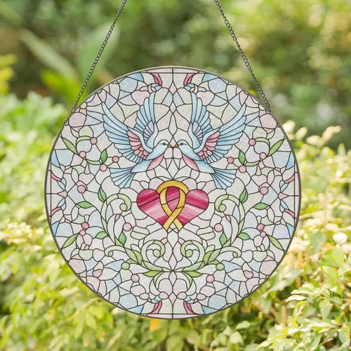 Graceful Doves Intertwined Hearts Floral Vines - Home Decor Gift Stained Glass Suncatcher