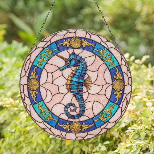 Seahorse Medallion Filigree Water Reef Patterns - Home Decor Gift for Ocean Lover Stained Glass Suncatcher