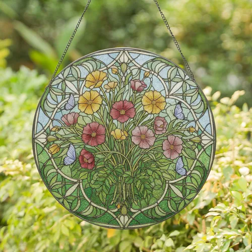 Wildflower Butterfly Blossoms Stems Leaves Meadow - Home Decor Gift for Garden Lover Stained Glass Suncatcher