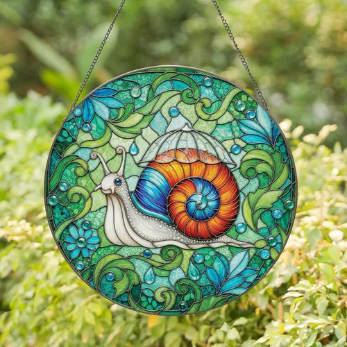Luminous White Snail Iridescent Shell Garden Mosaic - Home Decor Gift for Garden Lover Stained Glass Suncatcher