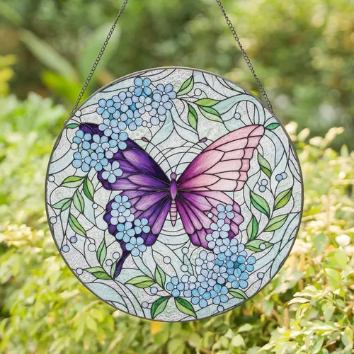 Butterfly Blossom Floral Organic - Home Decor Gift for Nature Lover Stained Glass Suncatcher