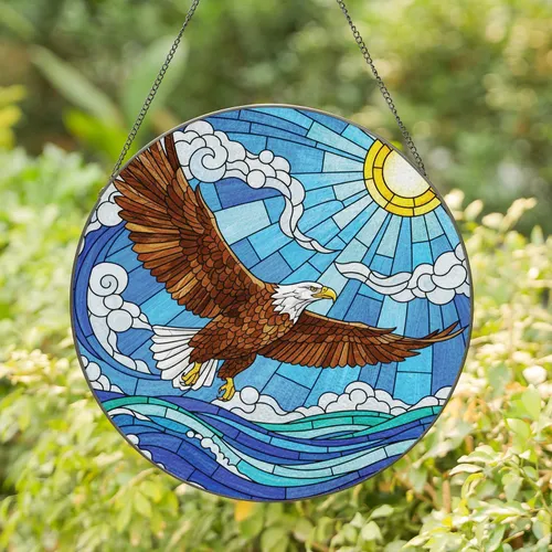 Bald Eagle Flying Water Sunburst - Home Decor Gift Stained Glass Suncatcher