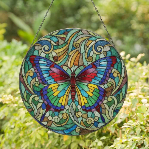 Butterfly Outstretched Wings Floral Mosaic Home Decor Gift for Butterfly Lover Stained Glass Suncatcher