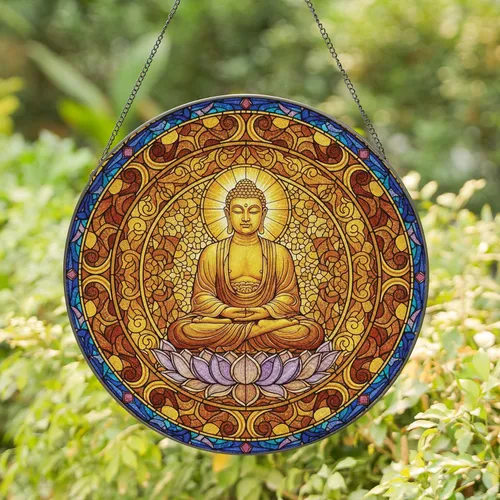 Buddha Lotus Flower Yoga - Home Decor Gift for Meditation Stained Glass Suncatcher