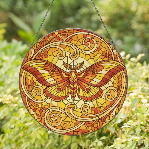 Majestic Moth Swirling Wind Floral - Home Decor Gift for Wildlife and Garden Lovers Stained Glass Suncatcher