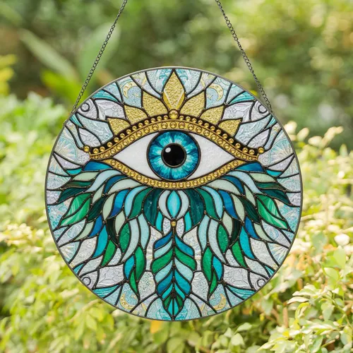 Evil Eye Nazar Amulet Lotus Feather Mosaic - Home Decor Gift for Protection Stained Glass Suncatcher