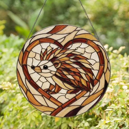 Hedgehog Quilled Heart - Meaningful Home Decor Gift for Wildlife Lovers Everyday Display Stained Glass Suncatcher