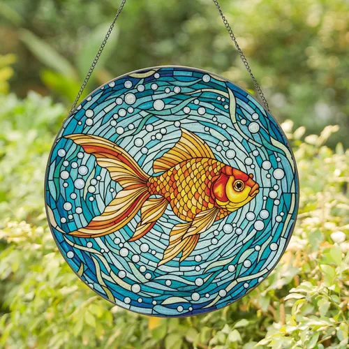 Tiffany Stained Glass Goldfish - Aquarium Decor Gift for Fish Lover Stained Glass Suncatcher