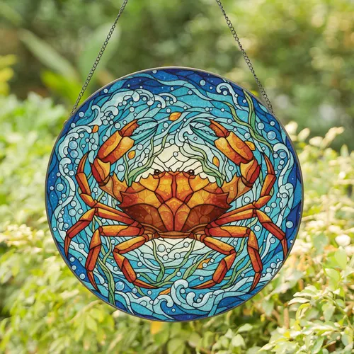 Marine Crab Seaweed Ocean Water - Home Decor Gift for Ocean Lover Stained Glass Suncatcher