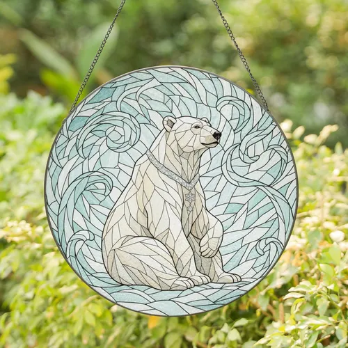 Polar Bear Snowflakes Ice Crystals - Wildlife Lover Home Decor Gift Stained Glass Suncatcher