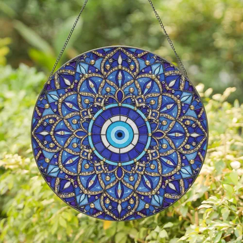 Evil Eye Nazar Mandala Teardrop Petal - Home Decor Gift Stained Glass Suncatcher