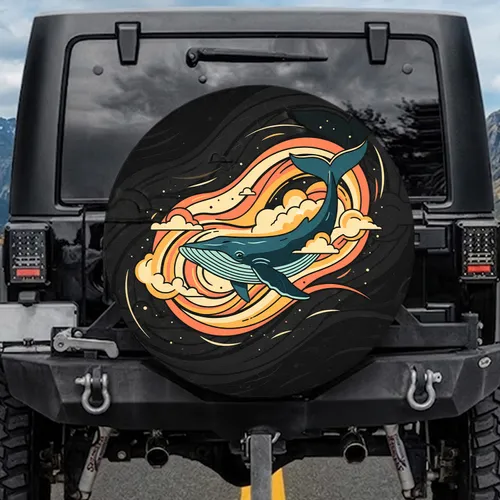 Whale Tail Ocean Currents Sunset - Travel Essentials Gift for Ocean Lover Spare Tire Cover