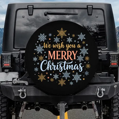 Merry Christmas Lettering Snowflakes - Christmas Holiday Decor Spare Tire Cover