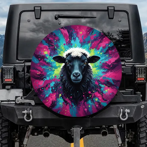 Black Sheep White Wool Cap Colorful Splatters - Wildlife Lover Gift for Animal Enthusiast Spare Tire Cover