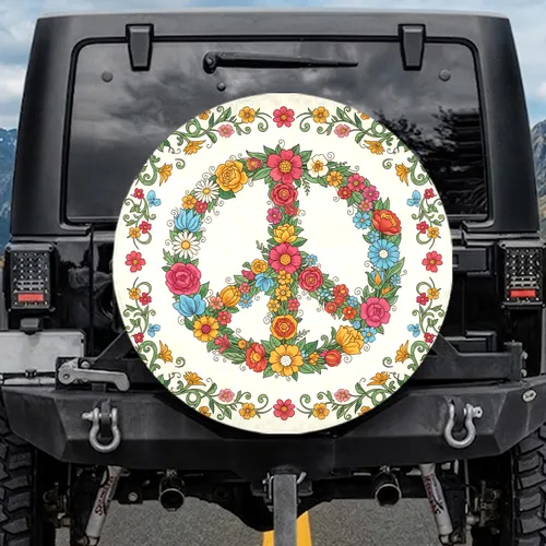 Peace Sign Flower Leaf Wildflower Vine Botanical Greens - Home Decor Gift for Everyday Use Spare Tire Cover