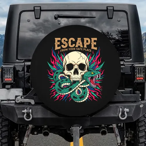 Cracked Weathered Skull Viper Snake Escape From Your Safe Place - Distinct Defiant Decor Spare Tire Cover