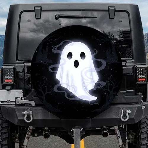Boo Ghost Figure Swirling Mist Gnarled Branches Halloween Decor Gift Spare Tire Cover
