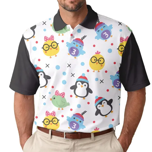 Penguins Chicks Birds Hats Glasses - Bird Lover Gift Men's Polo Shirt