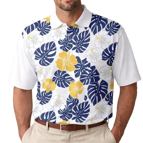 Tropical Leaves Hibiscus Flowers - Vacation & Resort Gift for Travelers Men's Polo Shirt