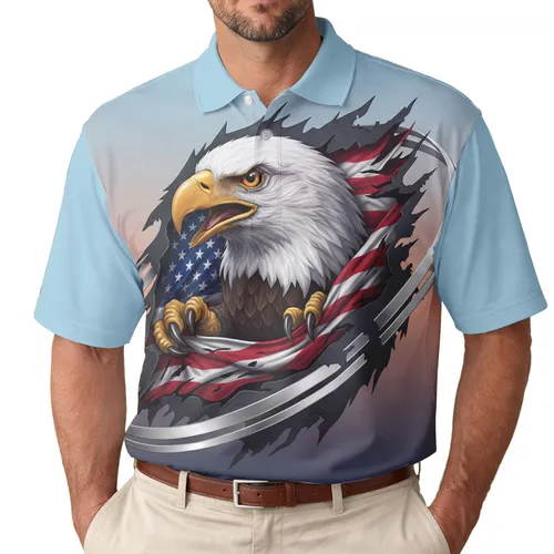 Bald Eagle Ripping Flag Metallic Stripe - Independence Day Gift for Veterans Men's Polo Shirt