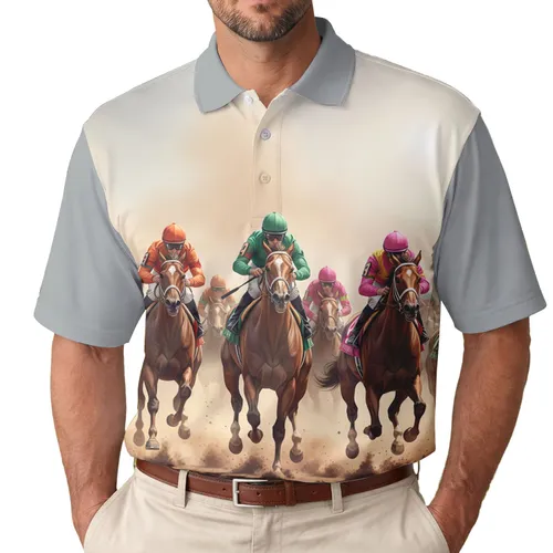Racehorses Jockeys Kicking Dust - Horse Racing Fan Gift for Horse Lovers Men's Polo Shirt
