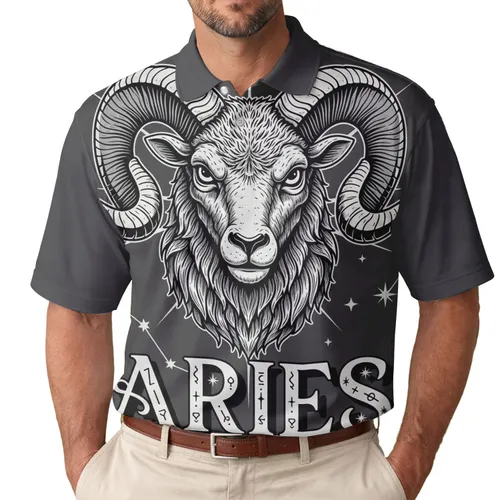 Ram Head Curling Horns Aries Zodiac Sign - Astrology Birthday Gift for Zodiac Lover Men's Polo Shirt