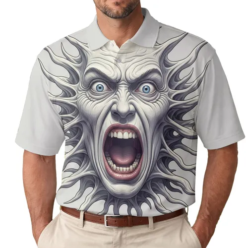 Surreal Grotesque Distorted Face Screaming Mouth - Bold Statement Wearable Art Men's Polo Shirt