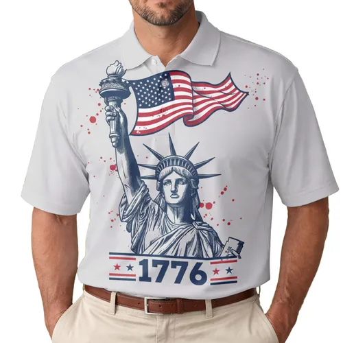 Statue of Liberty American Flag 1776 - Independence Day Gift for Veterans Men's Polo Shirt