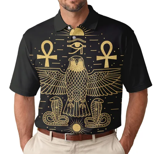 Egyptian Falcon Horus Ankh Sun Disc - Ancient Mythology History Gift Men's Polo Shirt