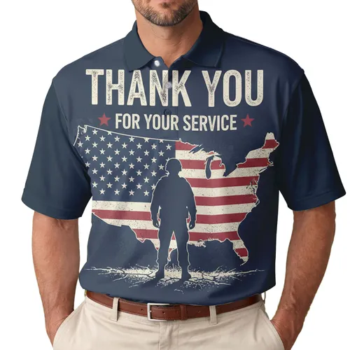 USA Flag Map Soldier Thank You For Your Service - Veterans Day Gift for Veterans Men's Polo Shirt