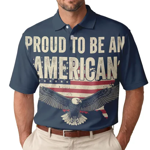 Proud To Be American Flag Map Bald Eagle - Independence Day Gift for Veterans Men's Polo Shirt
