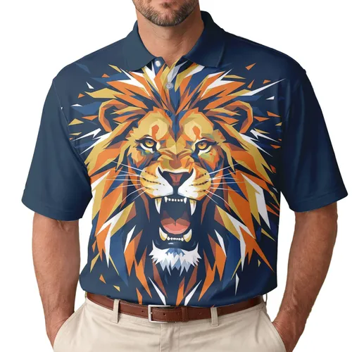 Roaring Lion Head with Exploding Shards Mane - Everyday Wildlife Lover Gift for Men Men's Polo Shirt