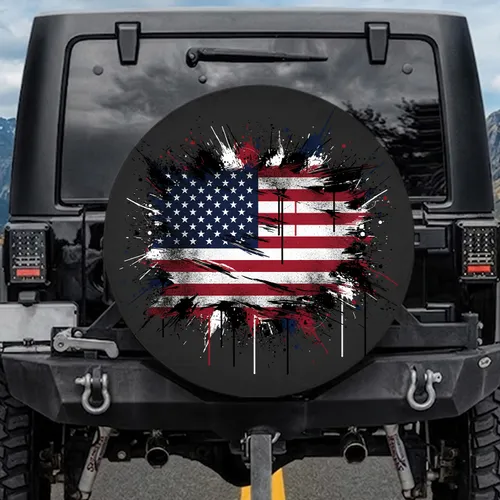 Distressed American Flag Splatter - Independence Day Gift for Veterans Spare Tire Cover